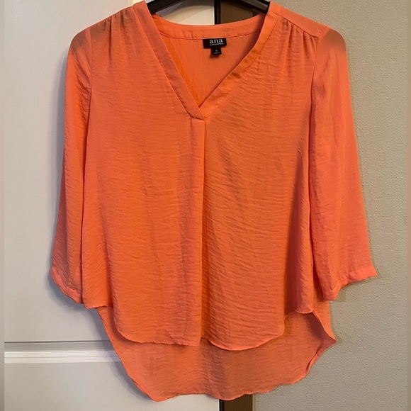 ANA A New Approach Tops - ANA Orange Pullover Blouse V-Neck 3/4 Sleeve